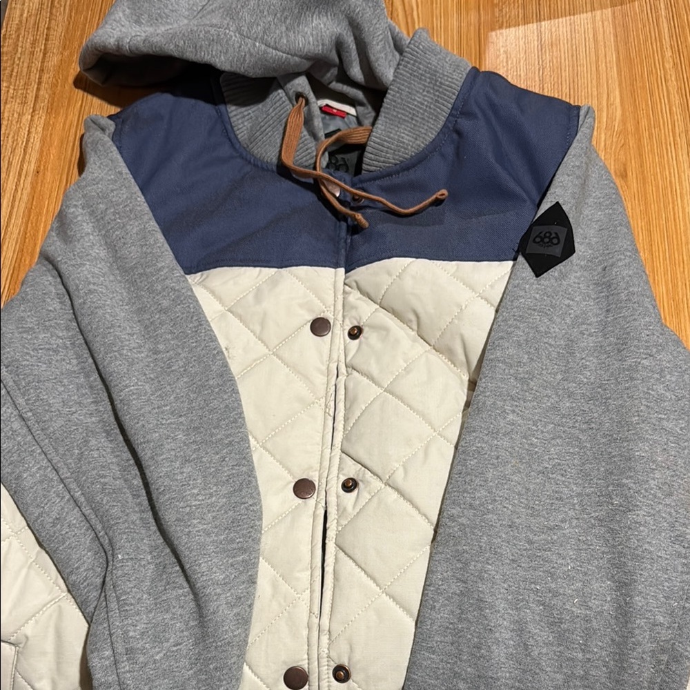 686 gray and Cream Quilted Hoodie Jacket